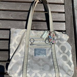 coach poppy op art silver glam tote